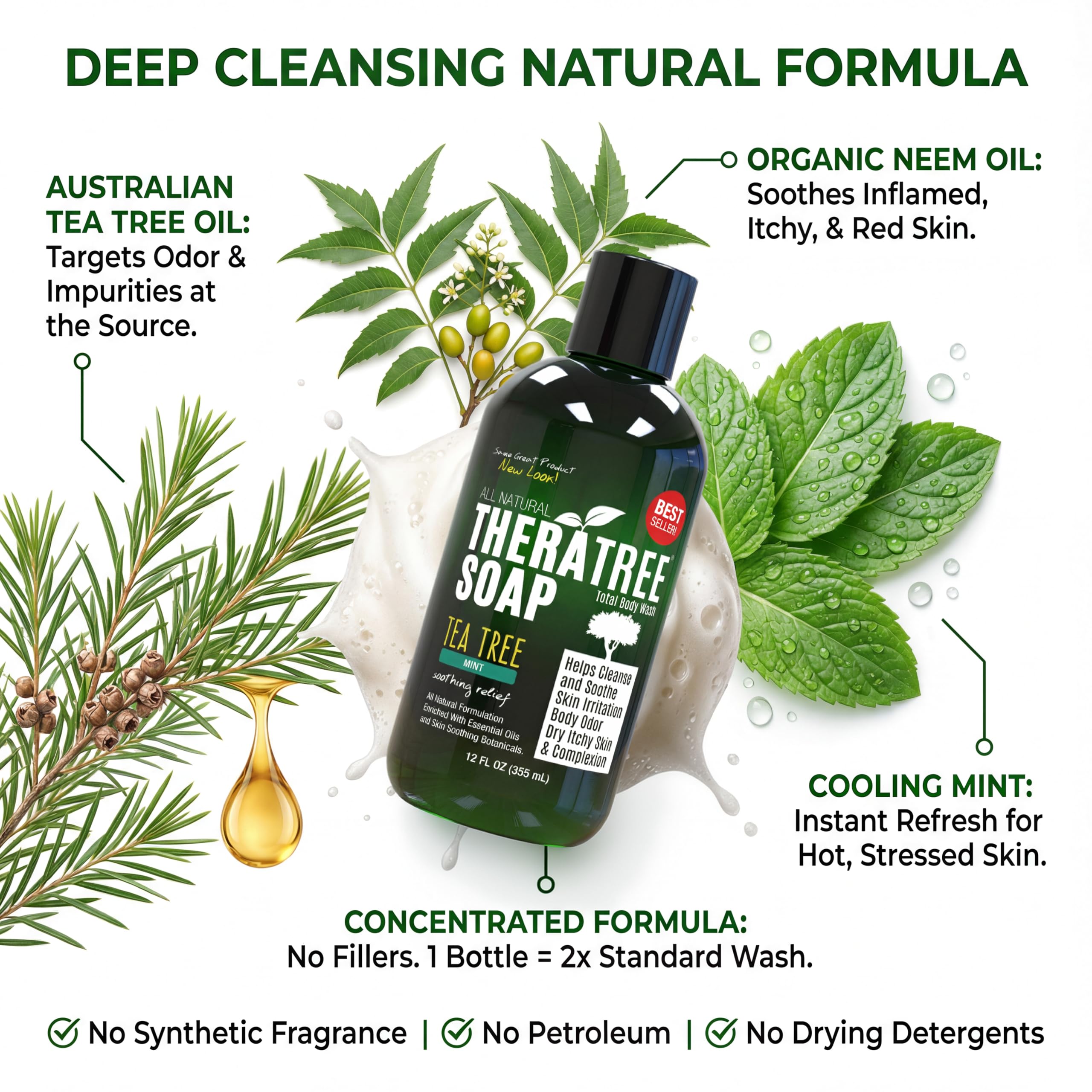Oleavine TheraTree soap lather shows refreshing cleanse and odor control
