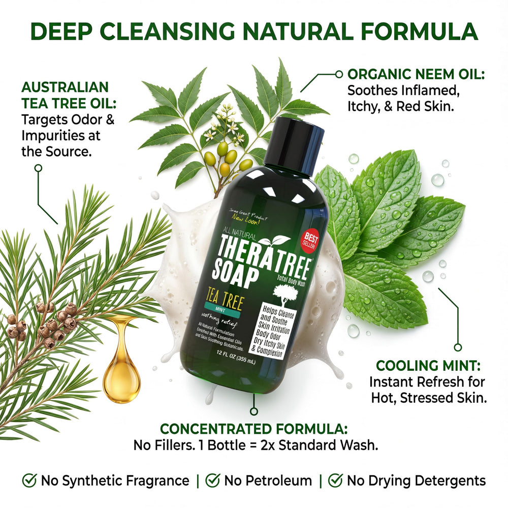Oleavine TheraTree soap lather shows refreshing cleanse and odor control