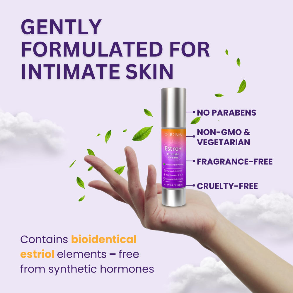 Olidiva bioestriol cream application on skin demonstrates daily moisturizing.