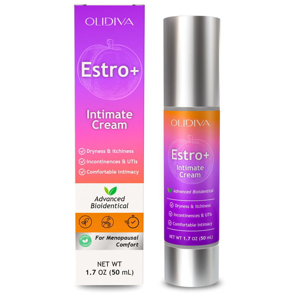 Olidiva bioestriol cream bottle shows portable intimate moisture support.