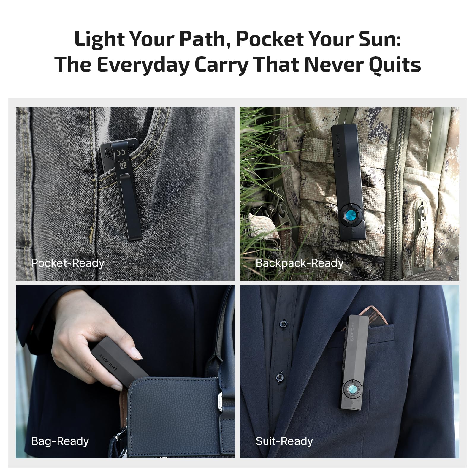 OLIGHT ArkPro concave buttons and textured grip for secure control.