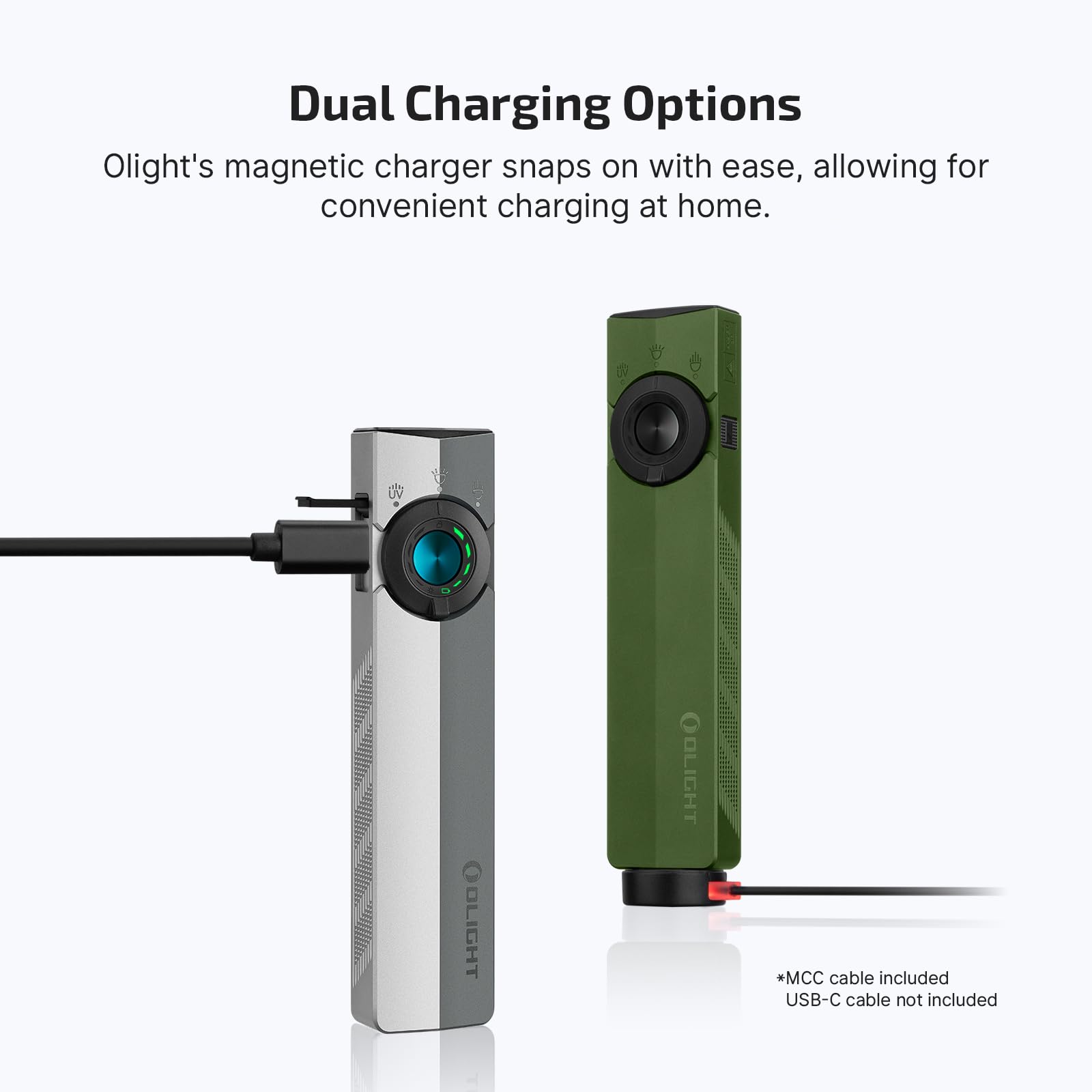 OLIGHT ArkPro USB C and magnetic dock charging for fast power