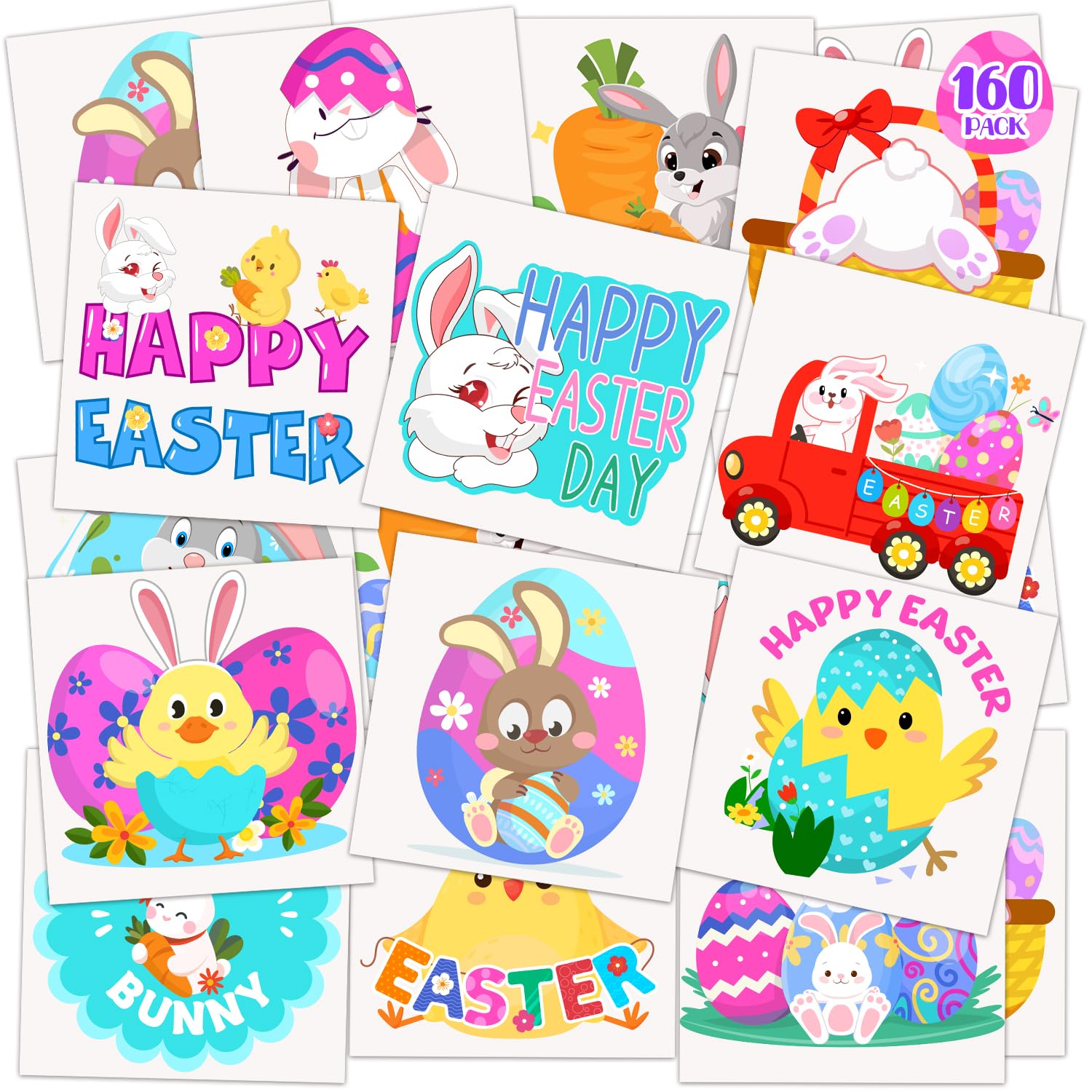 OLIKER Easter tattoos 160pcs pack for kids' party favors and baskets