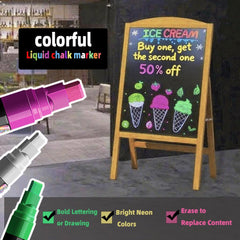 OLINGYOU liquid chalk ink delivers washable marks on windows and boards.