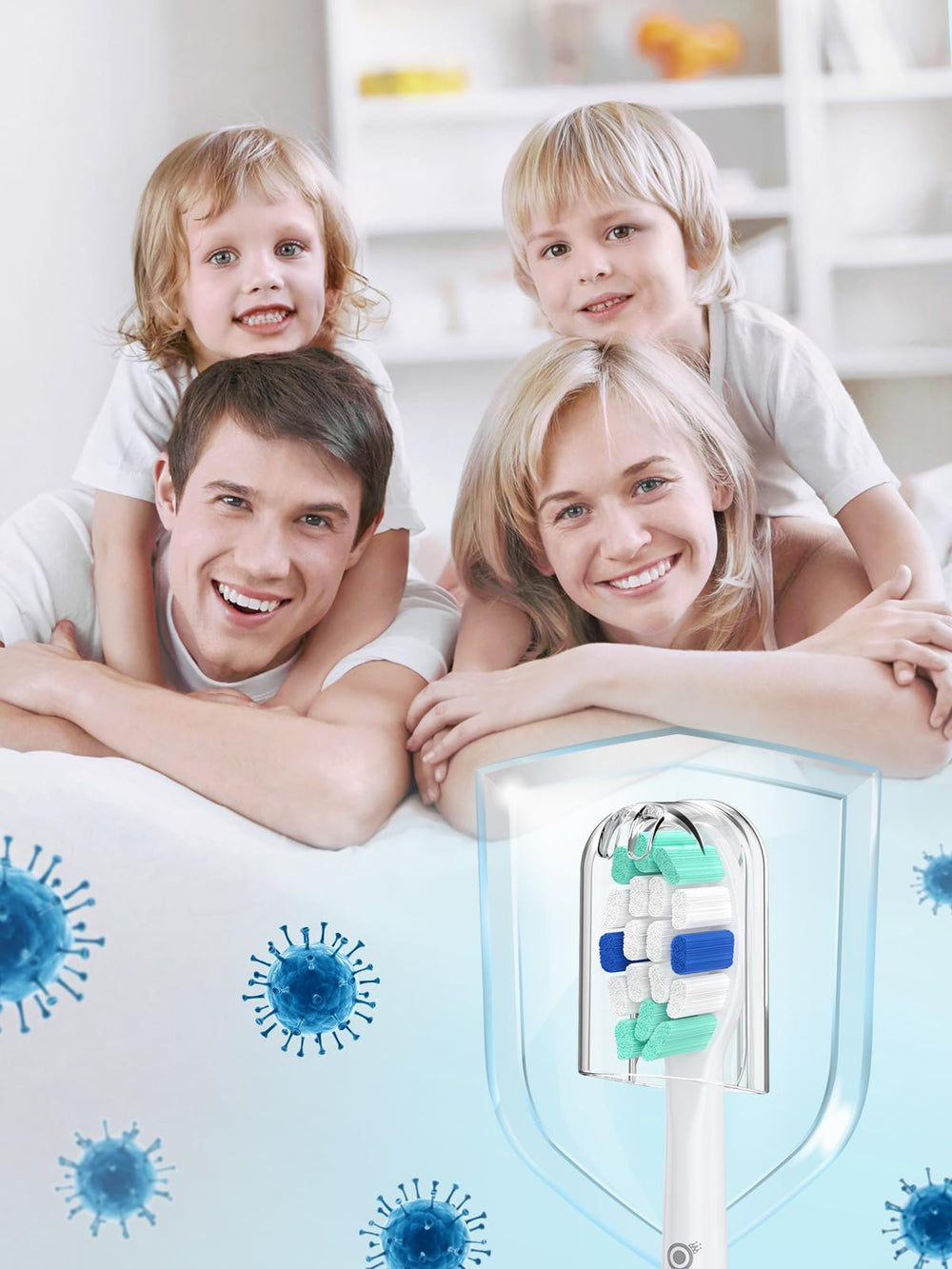 Eight-head pack with dust cover for ongoing oral care between replacements.