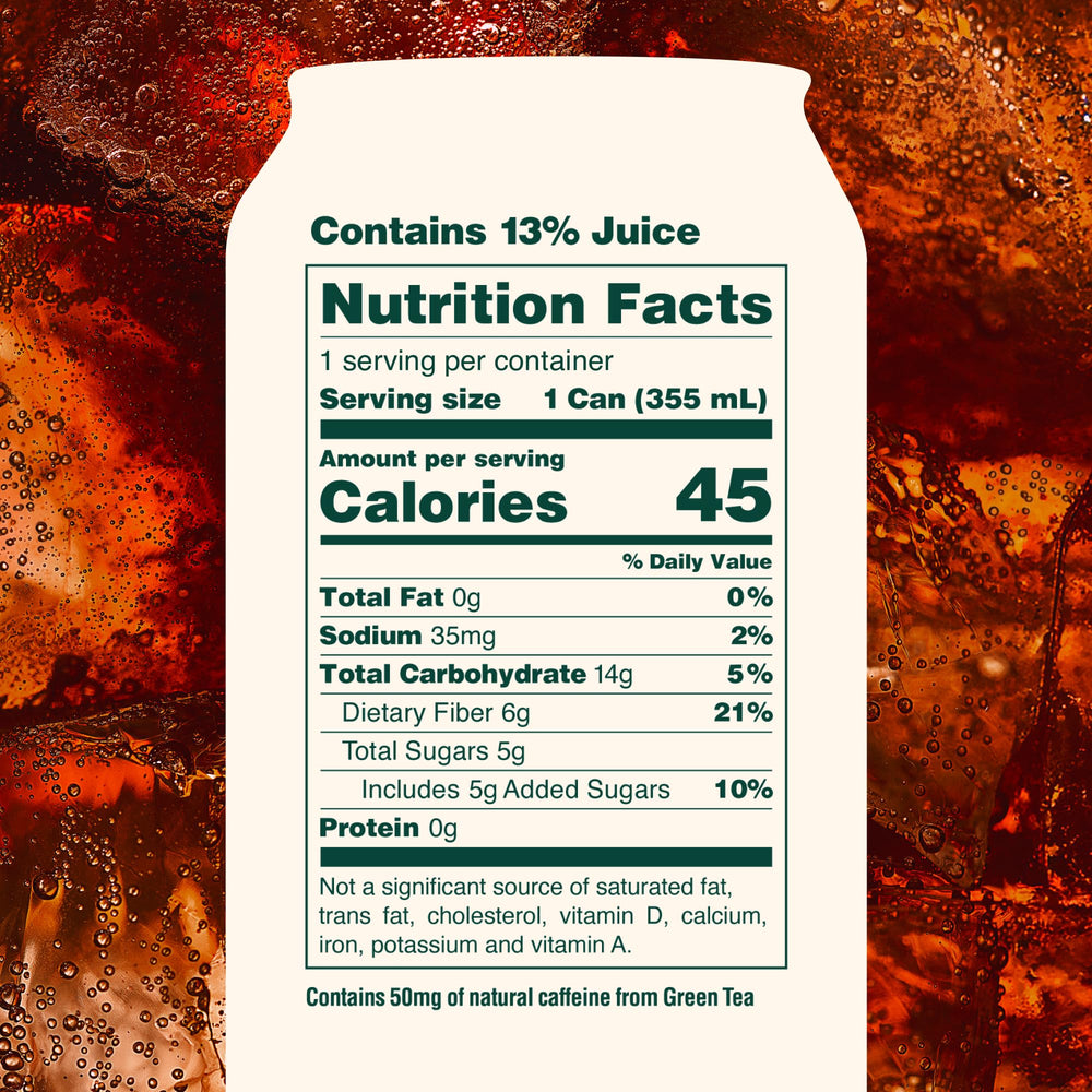 OLIPOP Cherry Cola can side view emphasizes clean label and ingredients