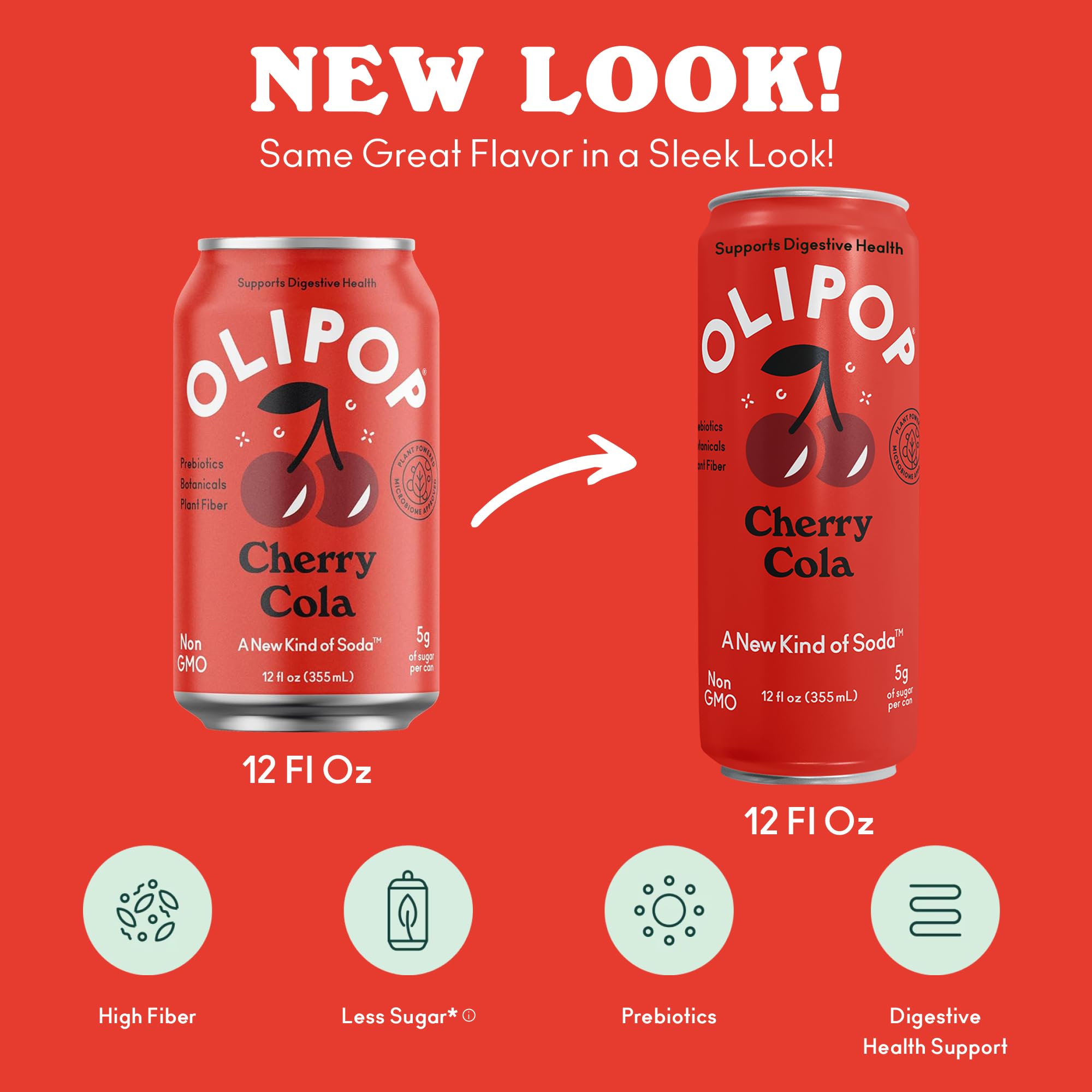OLIPOP Cherry Cola glass pour capturing crisp carbonation and satisfying finish.