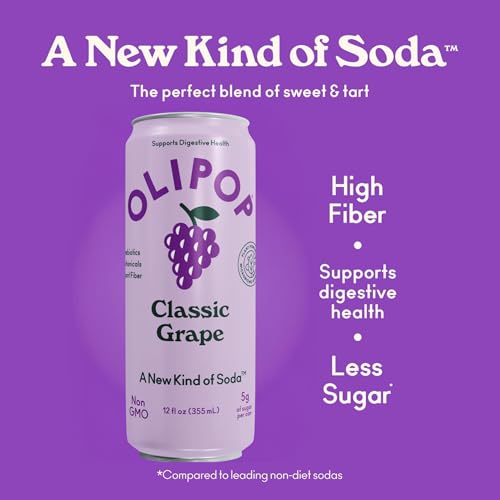 OLIPOP Classic Grape can label close-up with real grape flavor and lime note.