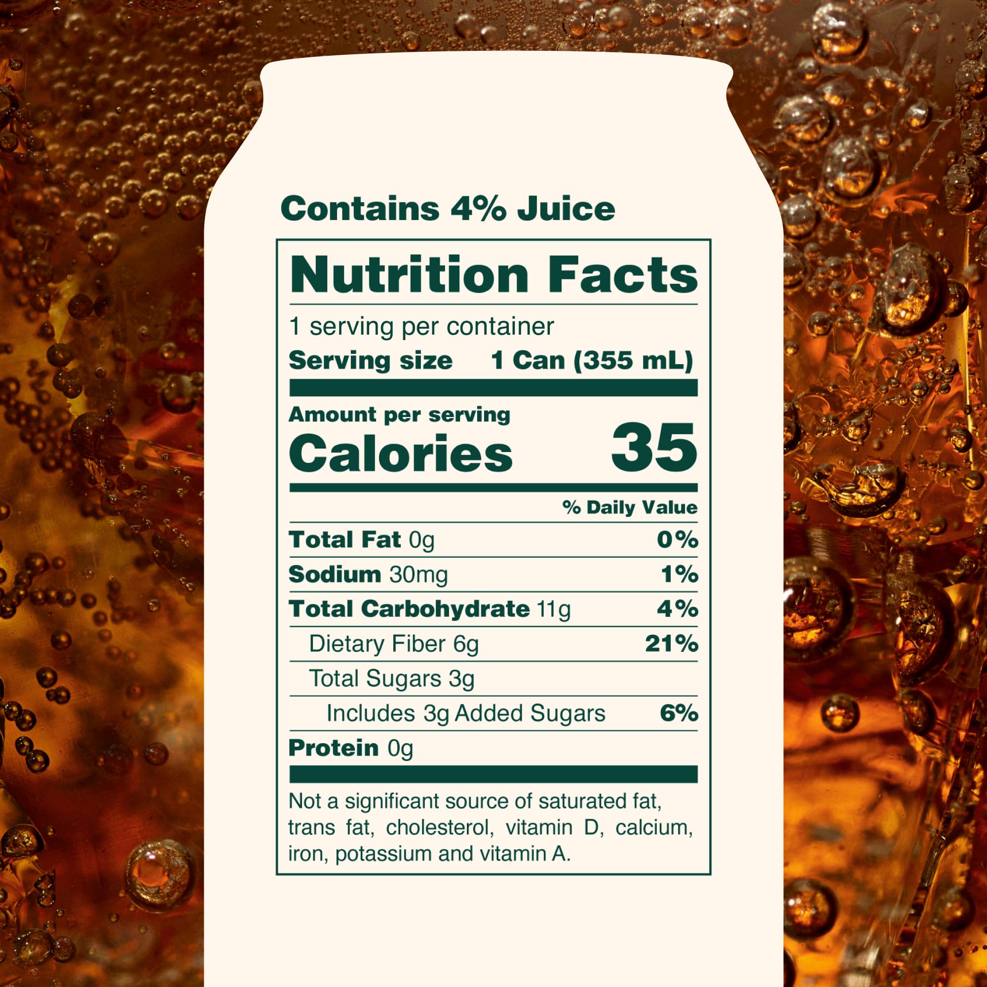 OLIPOP Classic Root Beer can being poured with a citrus twist for refreshing flavor.