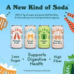 OLIPOP Cream Soda can, a nostalgic flavor with prebiotics for daily sipping.