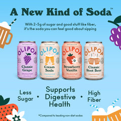 OLIPOP Cream Soda can, product shot, creamy notes with prebiotic benefits