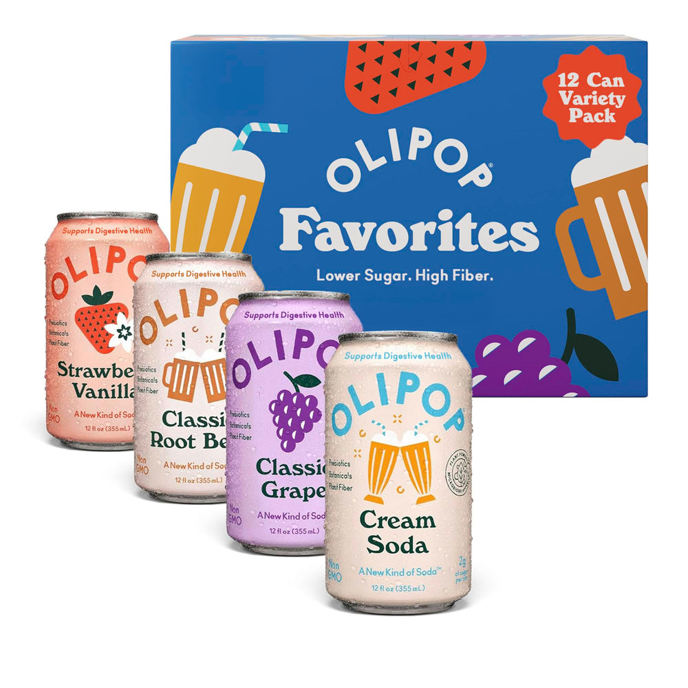 OLIPOP Favorites Variety 12oz cans, front view, ideal for trying all flavors