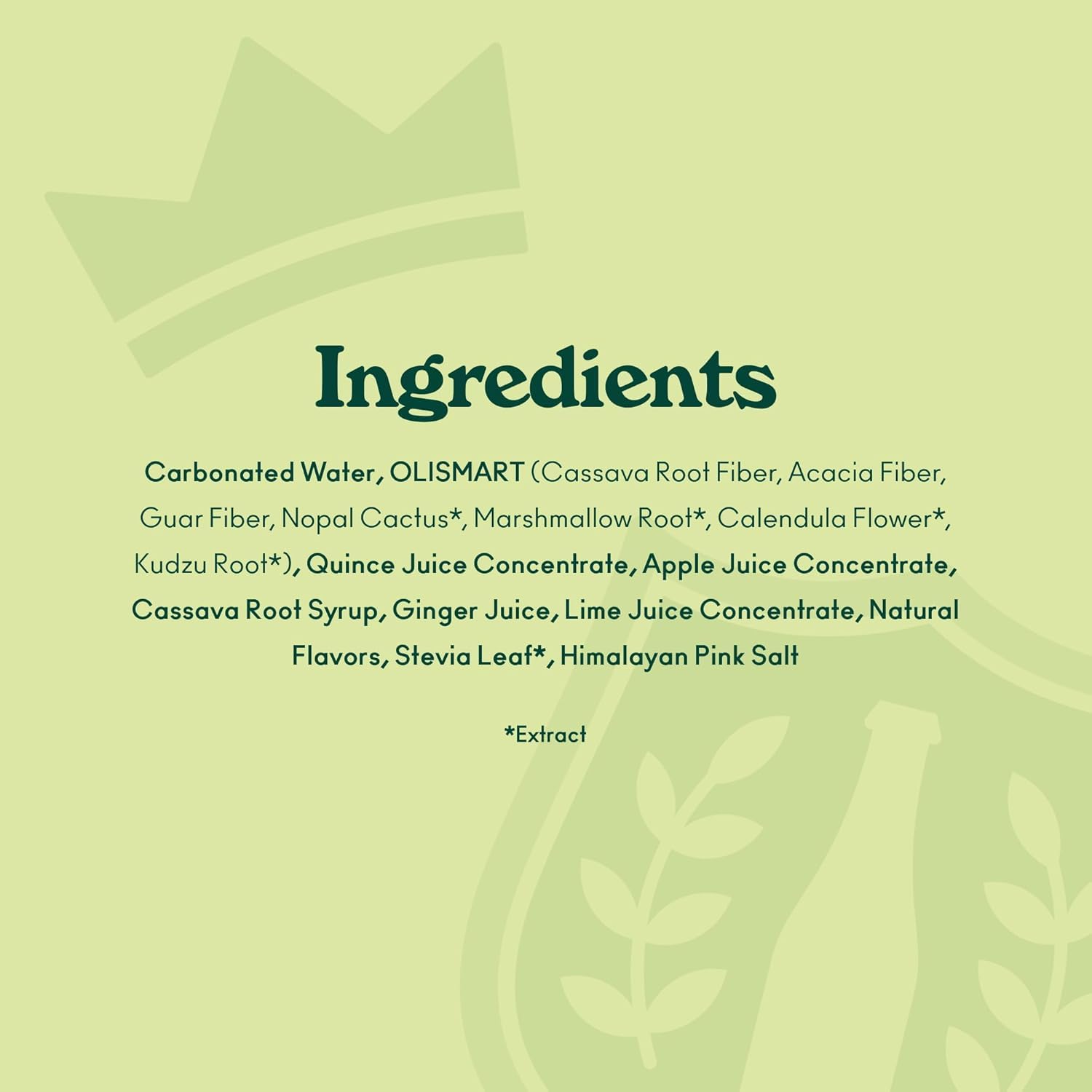 Close-up of OLIPOP ingredients: prebiotics, fiber, botanicals for gut-friendly refreshment.