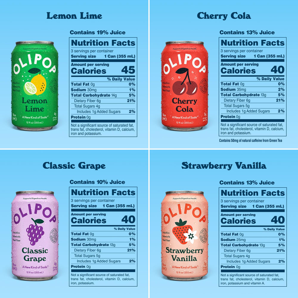 OLIPOP lemon lime can delivering bright citrus and refreshing finish