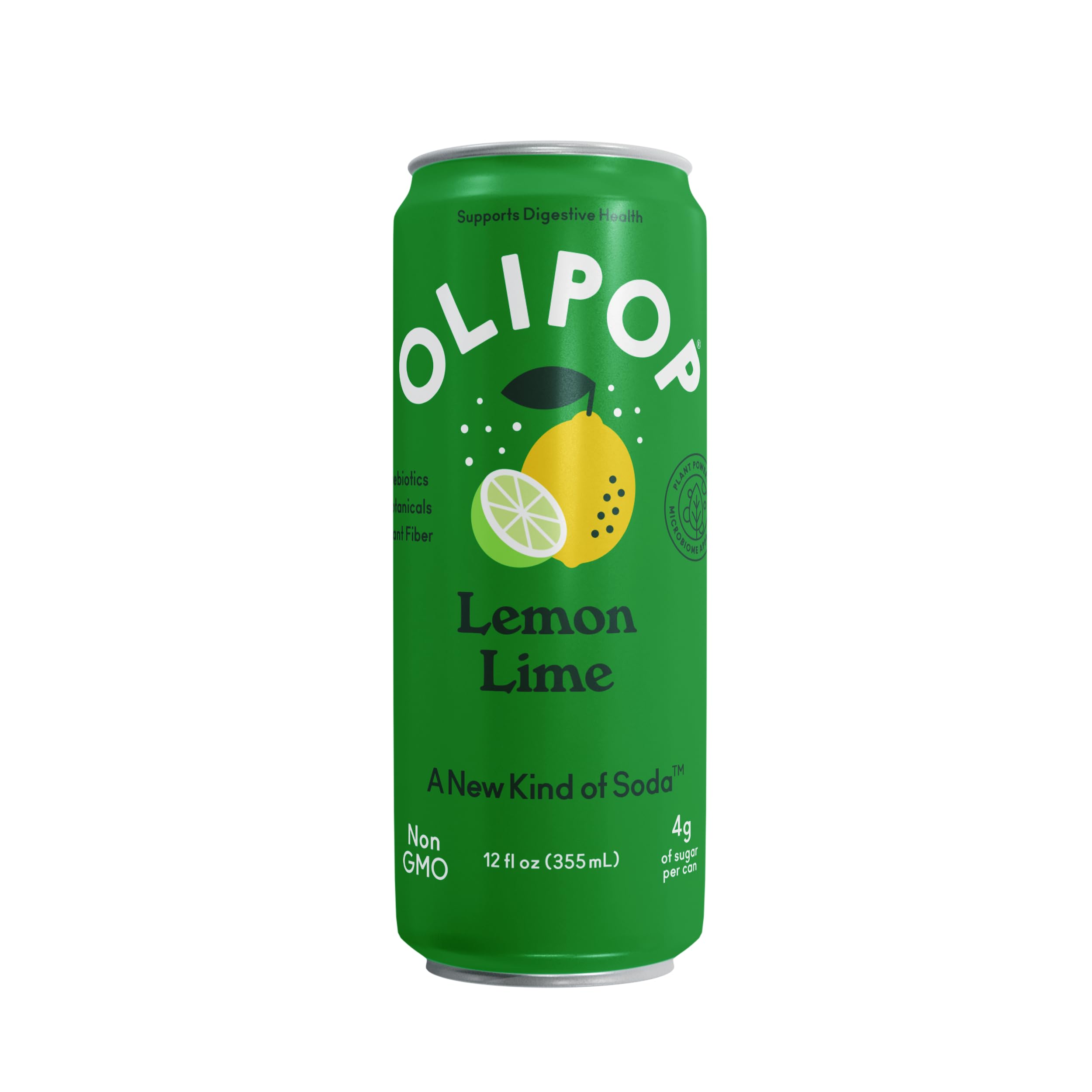 OLIPOP Lemon Lime ingredients panel with prebiotics and botanicals