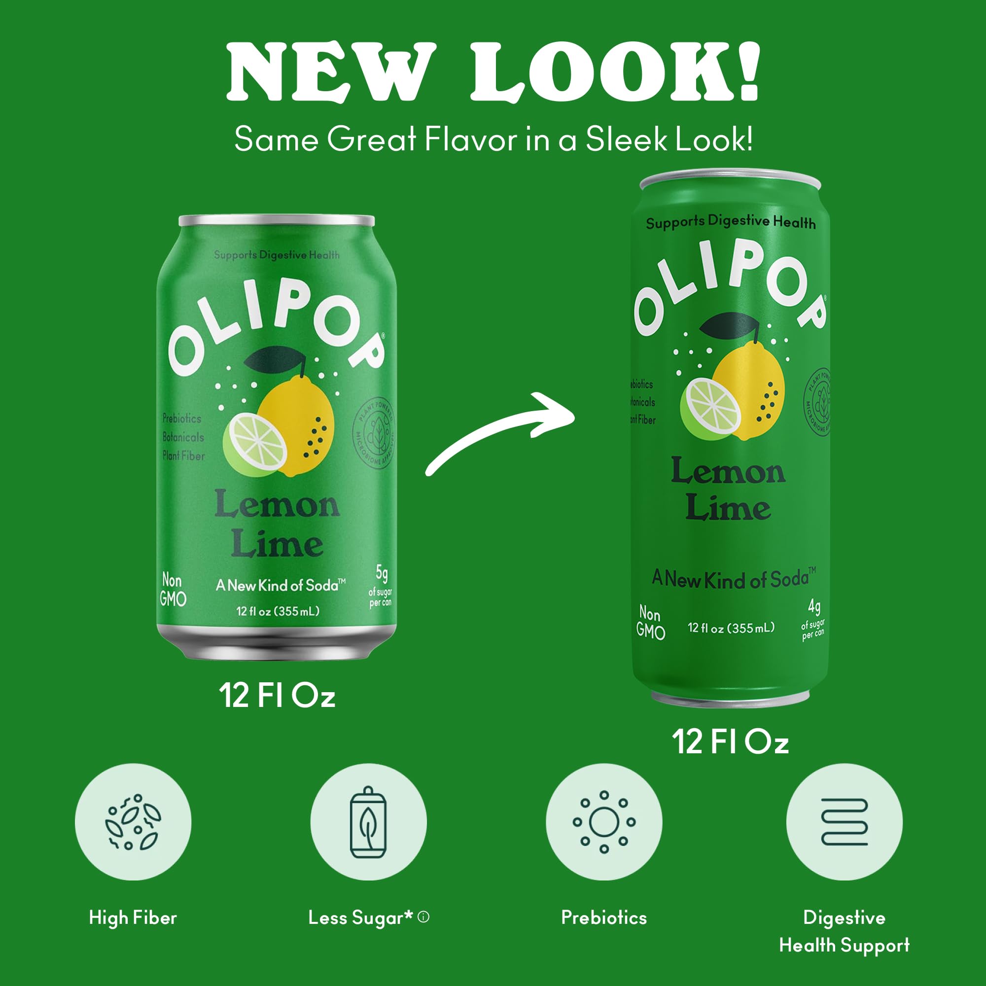 OLIPOP Lemon Lime pack display for kitchen shelves