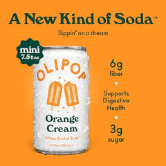 Glass of OLIPOP Minis Orange Cream being poured, showcasing creamy orange aroma.