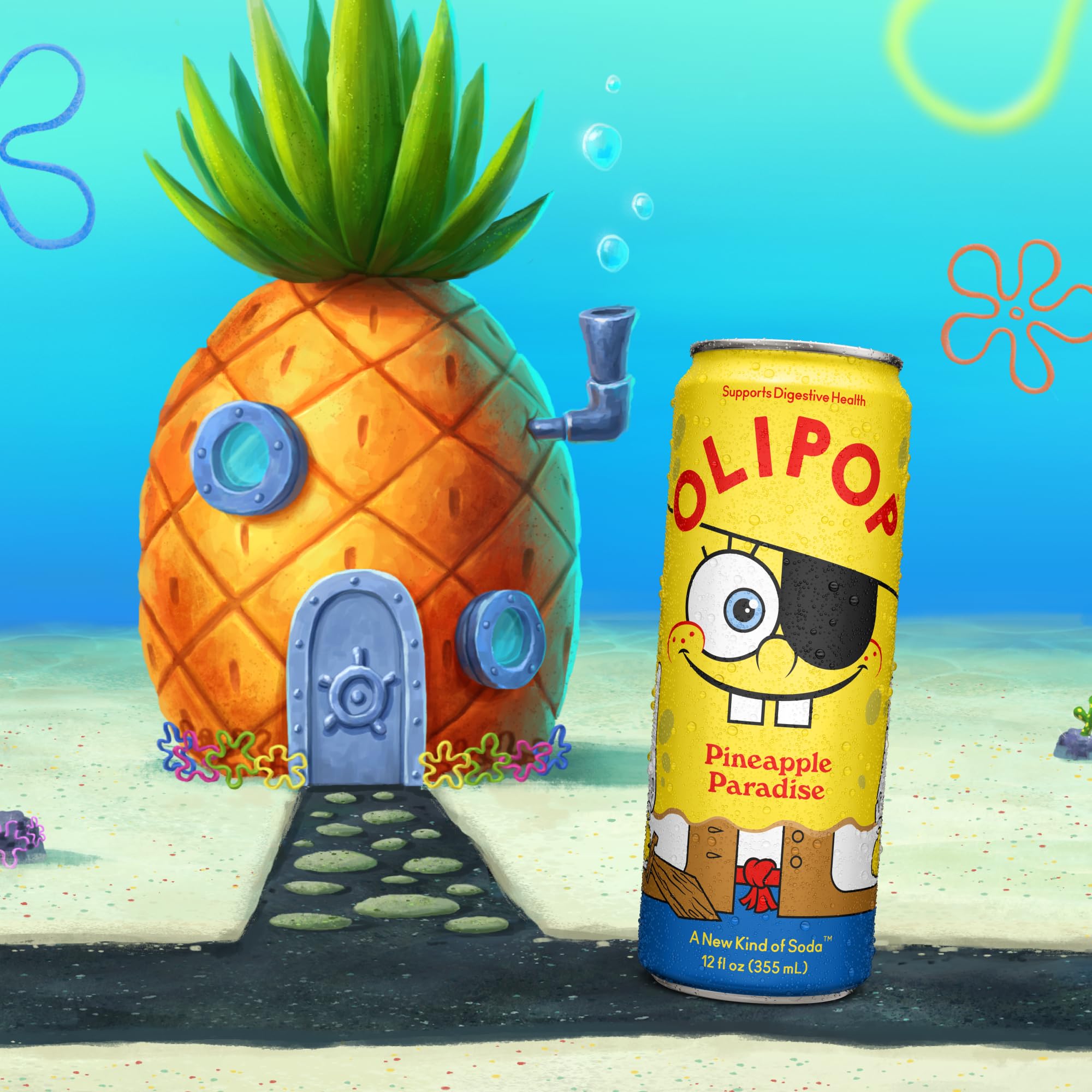 Glass of OLIPOP Pineapple Paradise highlighting pineapple and mandarin notes