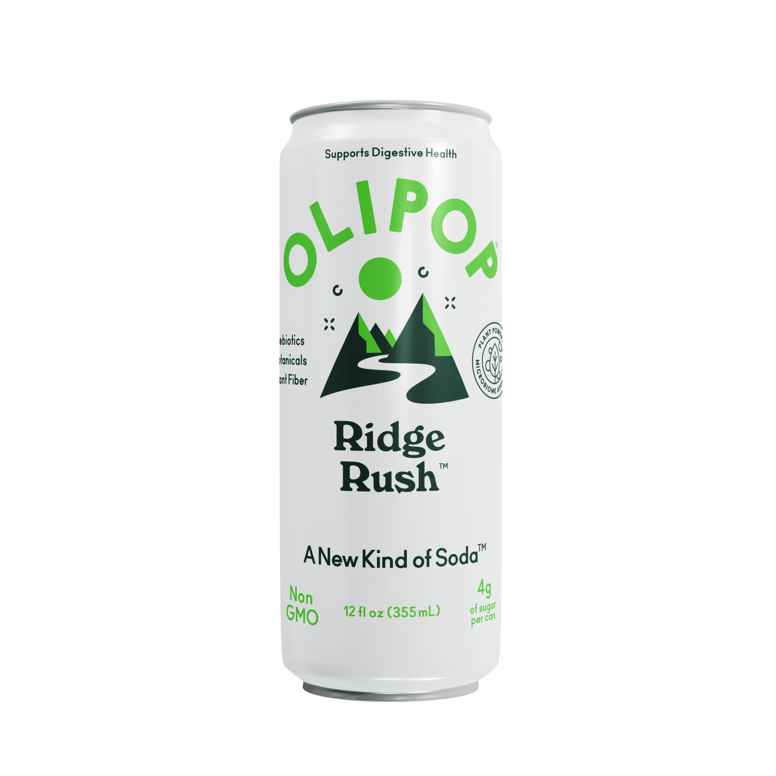 OLIPOP Ridge Rush can label closeup shows vibrant color and clean ingredients