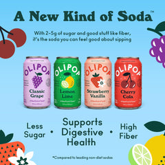 OLIPOP strawberry vanilla can showing fruity profile with plant fiber