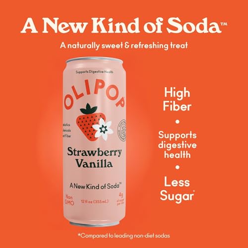 Close-up of OLIPOP Strawberry Vanilla label showing flavor details