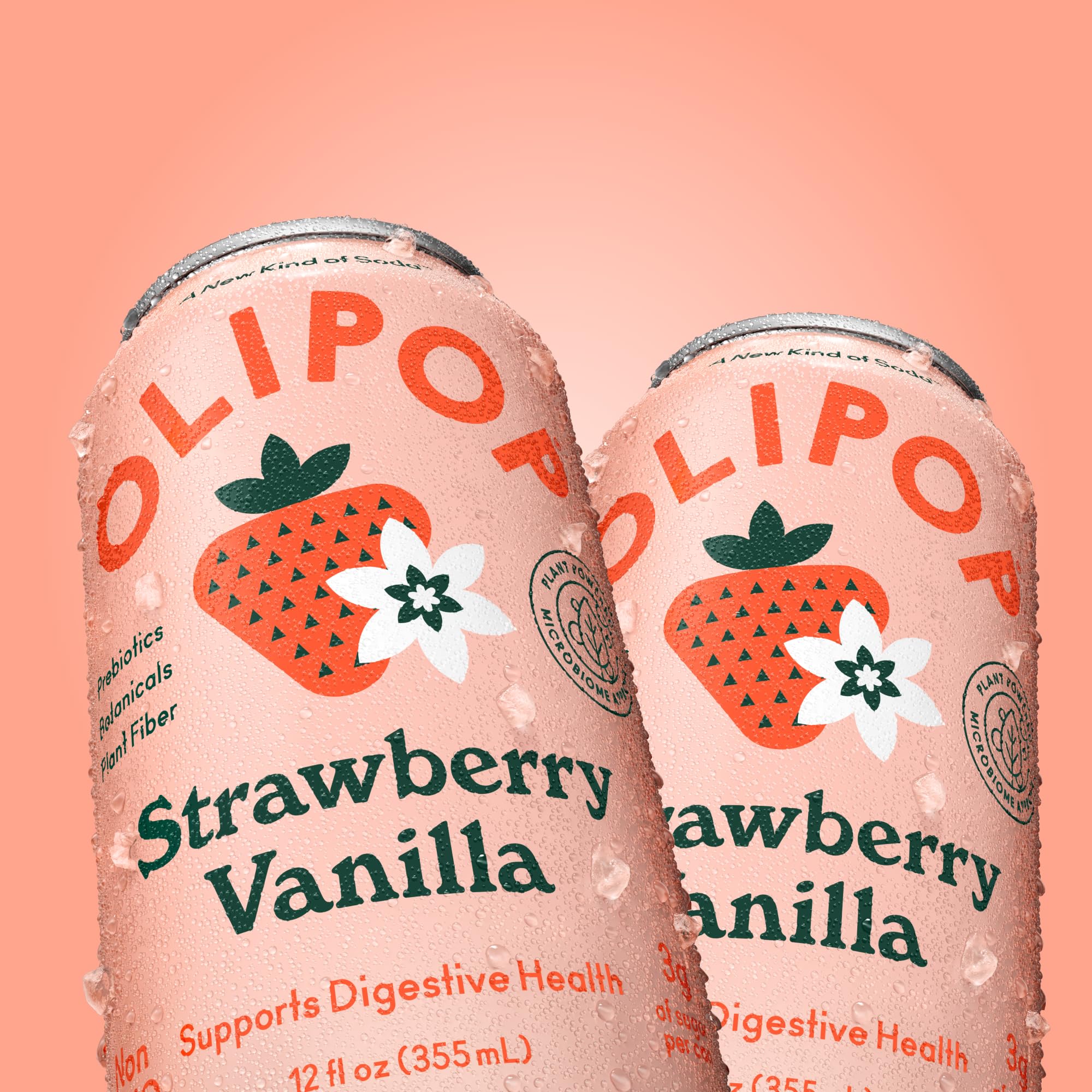 OLIPOP Strawberry Vanilla packaging highlights gluten-free and paleo-friendly attributes.