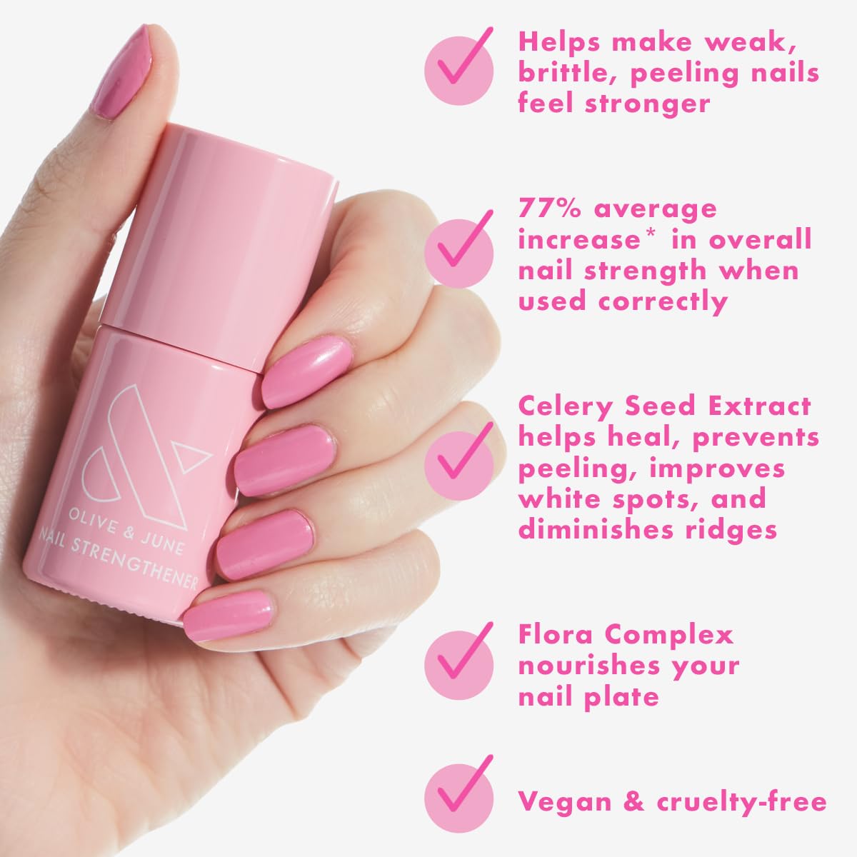 Olive and June Nail Strengthener before and after nails highlight improved strength