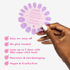Olive & June nails on hand reveal natural fit and seamless look.