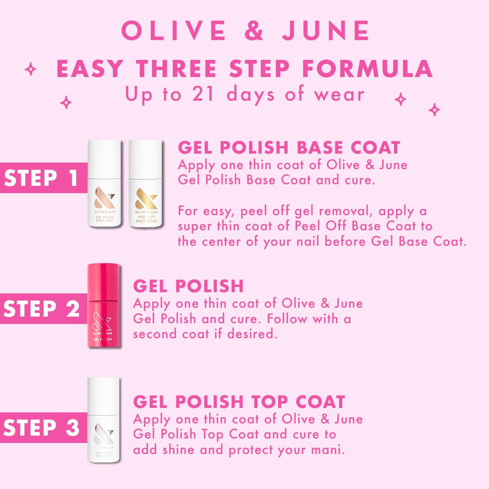 Olive & June Gel Top Coat bottle adds professional gloss on nails