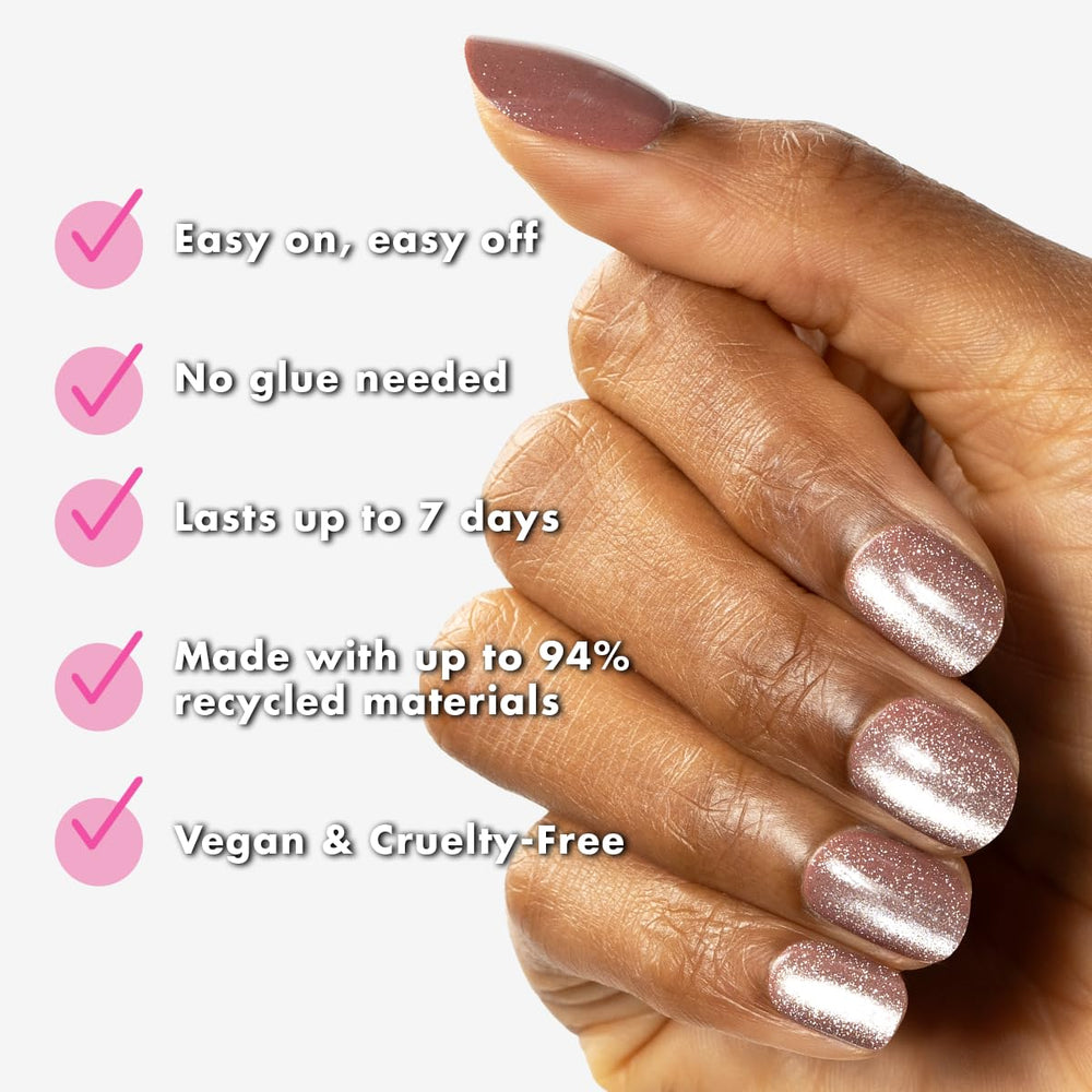 Olive & June no-glue nails shown on hand for mess-free wear.