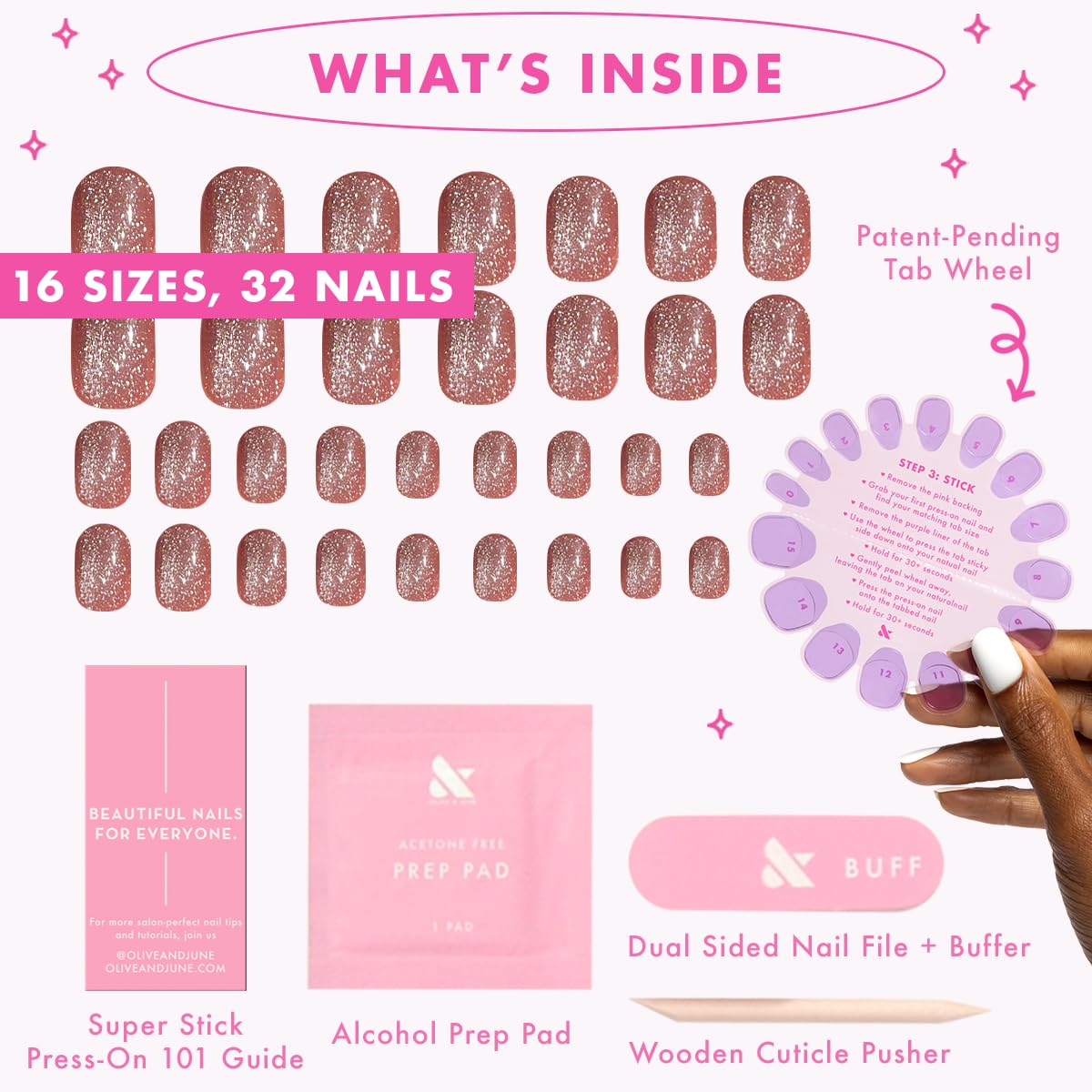 Olive & June prep kit includes file and buffer for flawless prep.