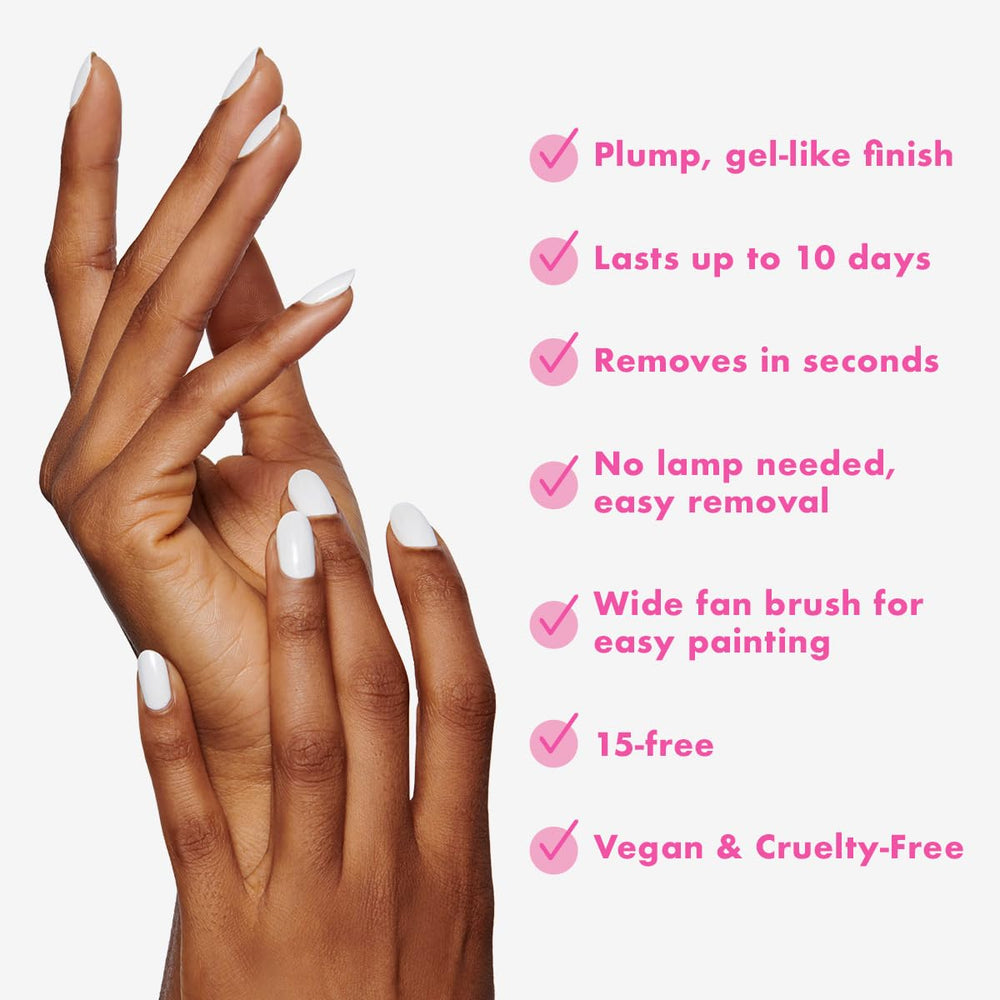 Olive & June wide brush enables easy, precise application in two to three strokes.