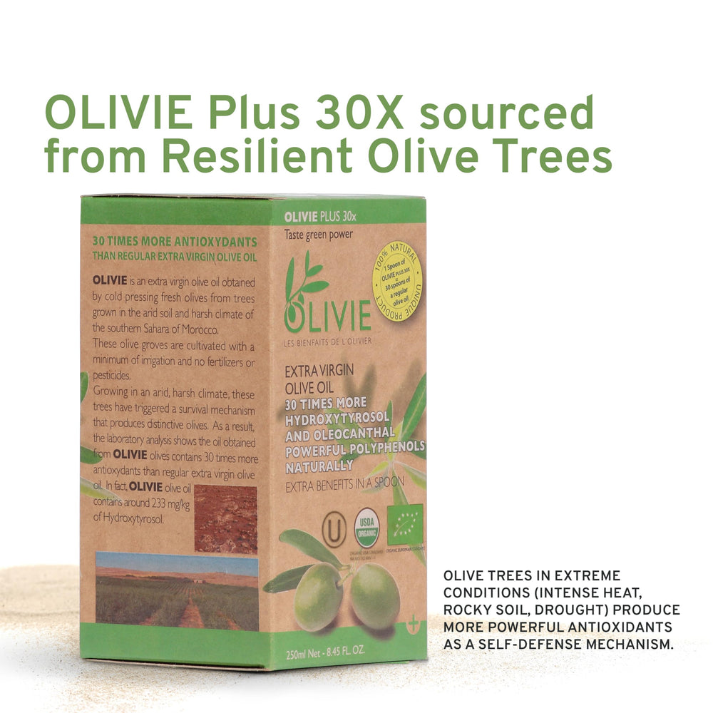 OLIVIE Plus organic olive oil pantry essential on shelf.