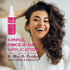 OLIVITA 5% Minoxidil spray application angle demonstrates easy, mess-free daily routine.