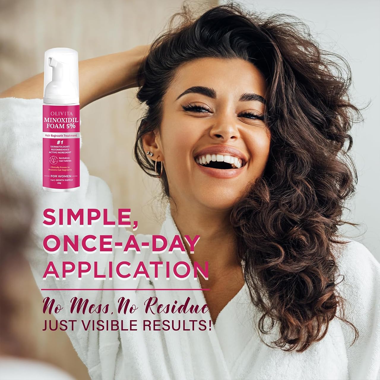 OLIVITA daily routine image emphasizing easy once-a-day use.