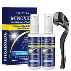 OLIVITA Minoxidil kit packaging shows two-pack solution for hair regrowth.