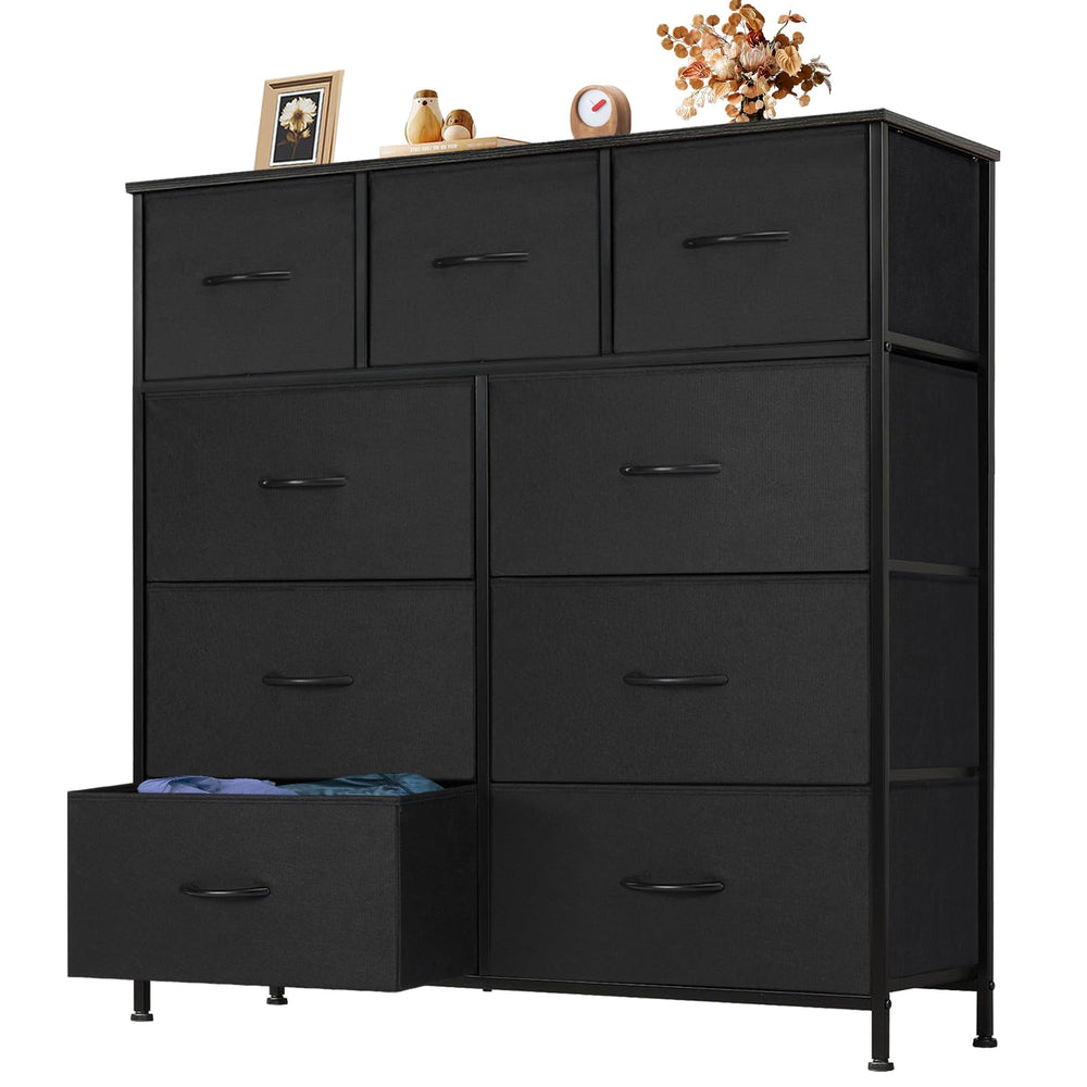 OLIXIS 9-drawer dresser with wood top organizes clothing and accessories.
