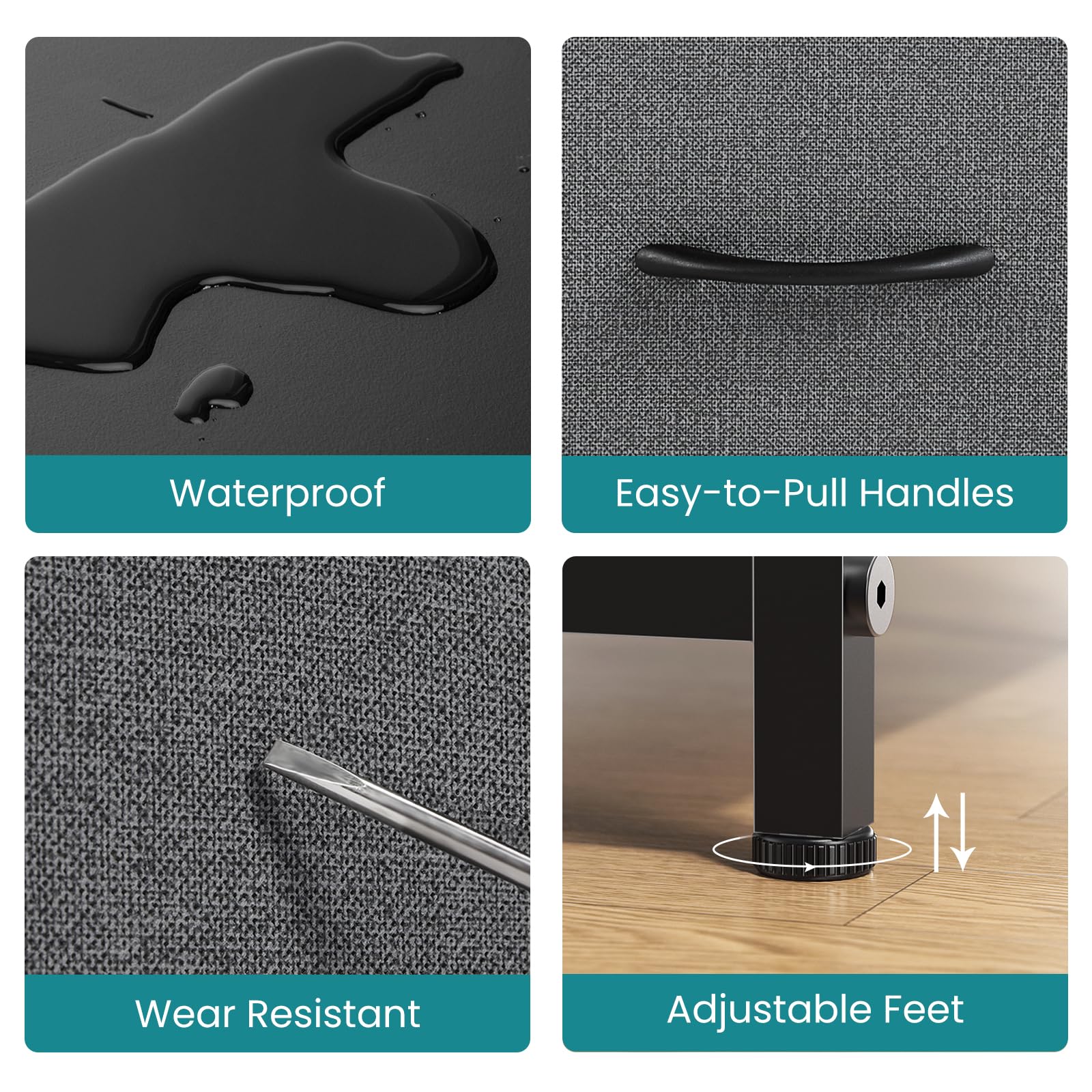 OLIXIS dresser adjustable feet ensure level placement on uneven floors.