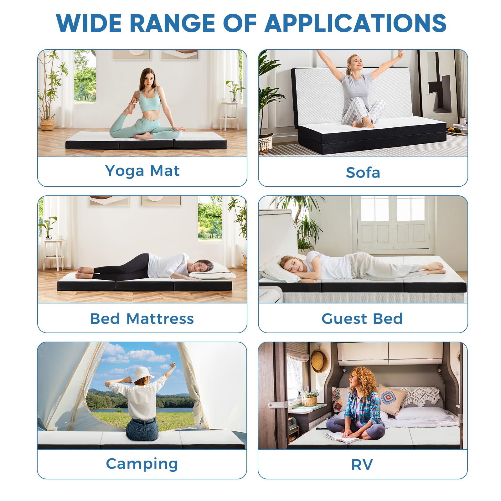 OLIXIS tri-fold mattress versatile as yoga mat or extra seating