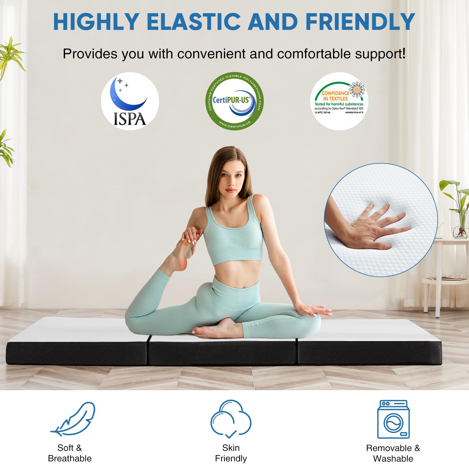 OLIXIS tri-fold mattress with removable washable cover