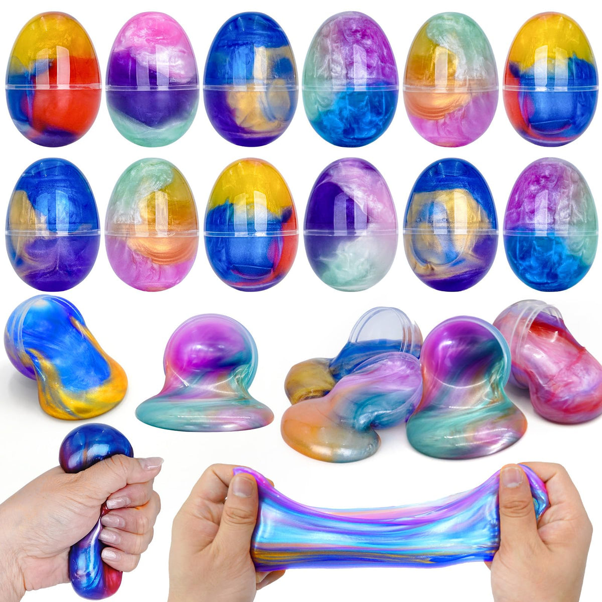 Olixmlya Galaxy Slime Eggs 12-pack ready for Easter baskets with vibrant prefilled slime