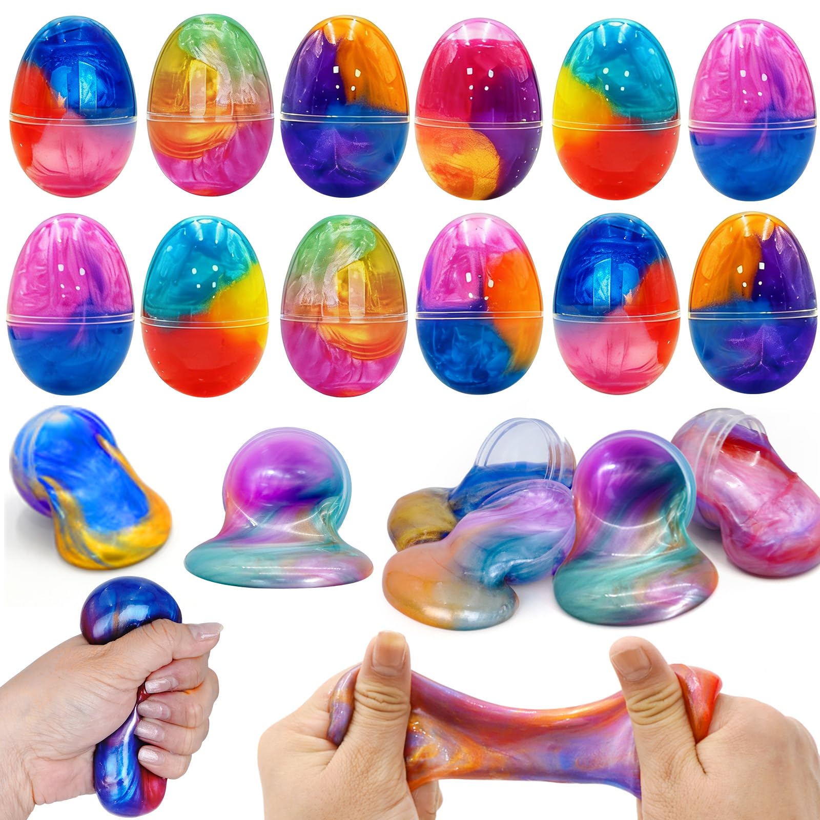 Olixmlya 12-pack galaxy slime eggs in a gift box for easy gifting.