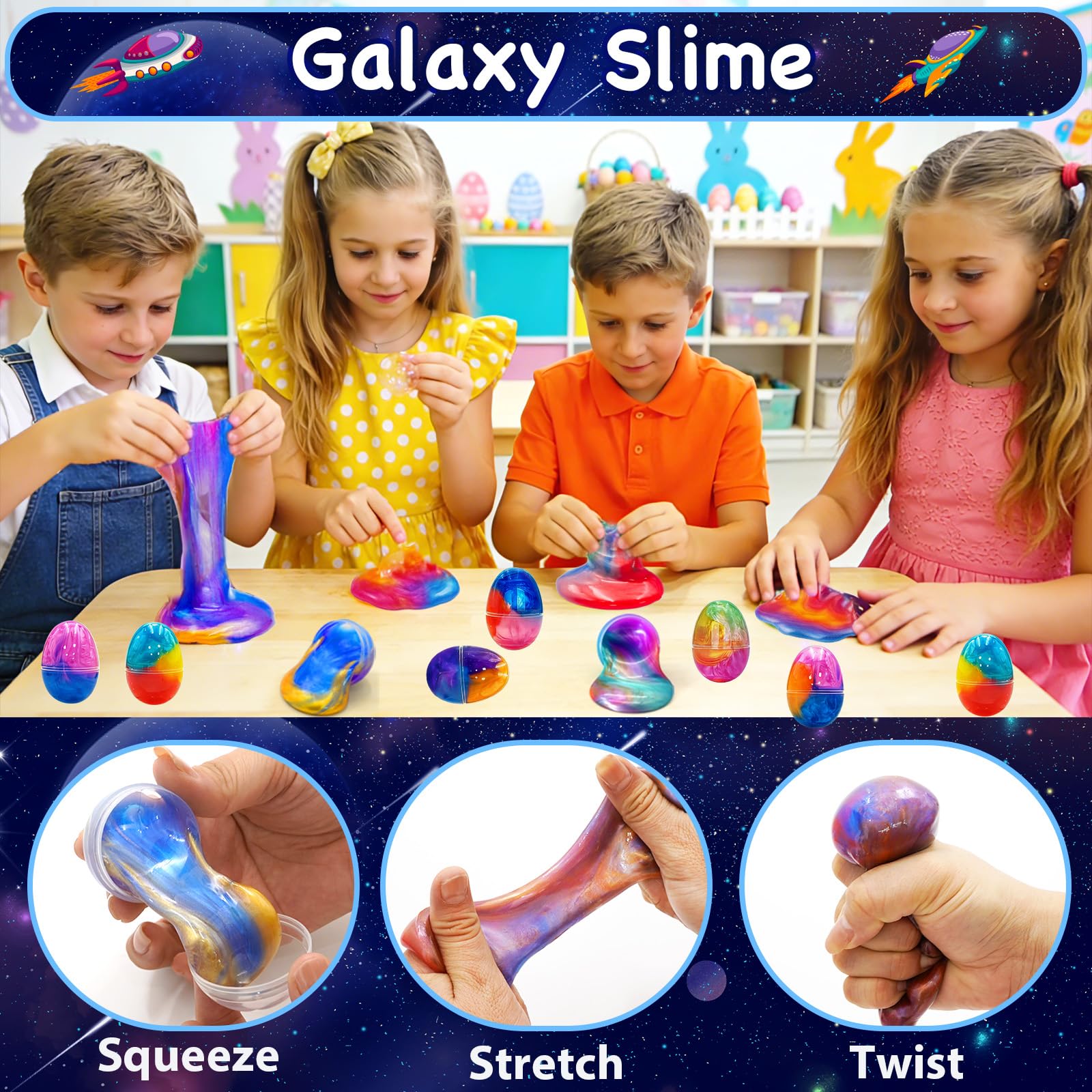 Olixmlya galaxy slime egg interior 6-color kit for versatile color mixing.