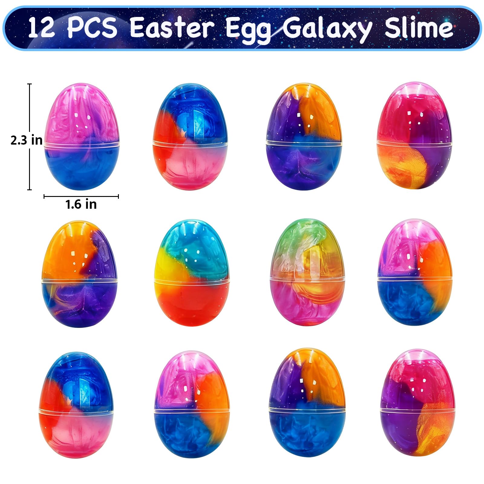 Olixmlya galaxy slime egg opened with soft slime for sensory play.
