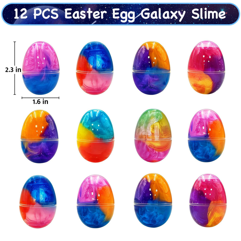 Olixmlya galaxy slime egg opened with soft slime for sensory play.