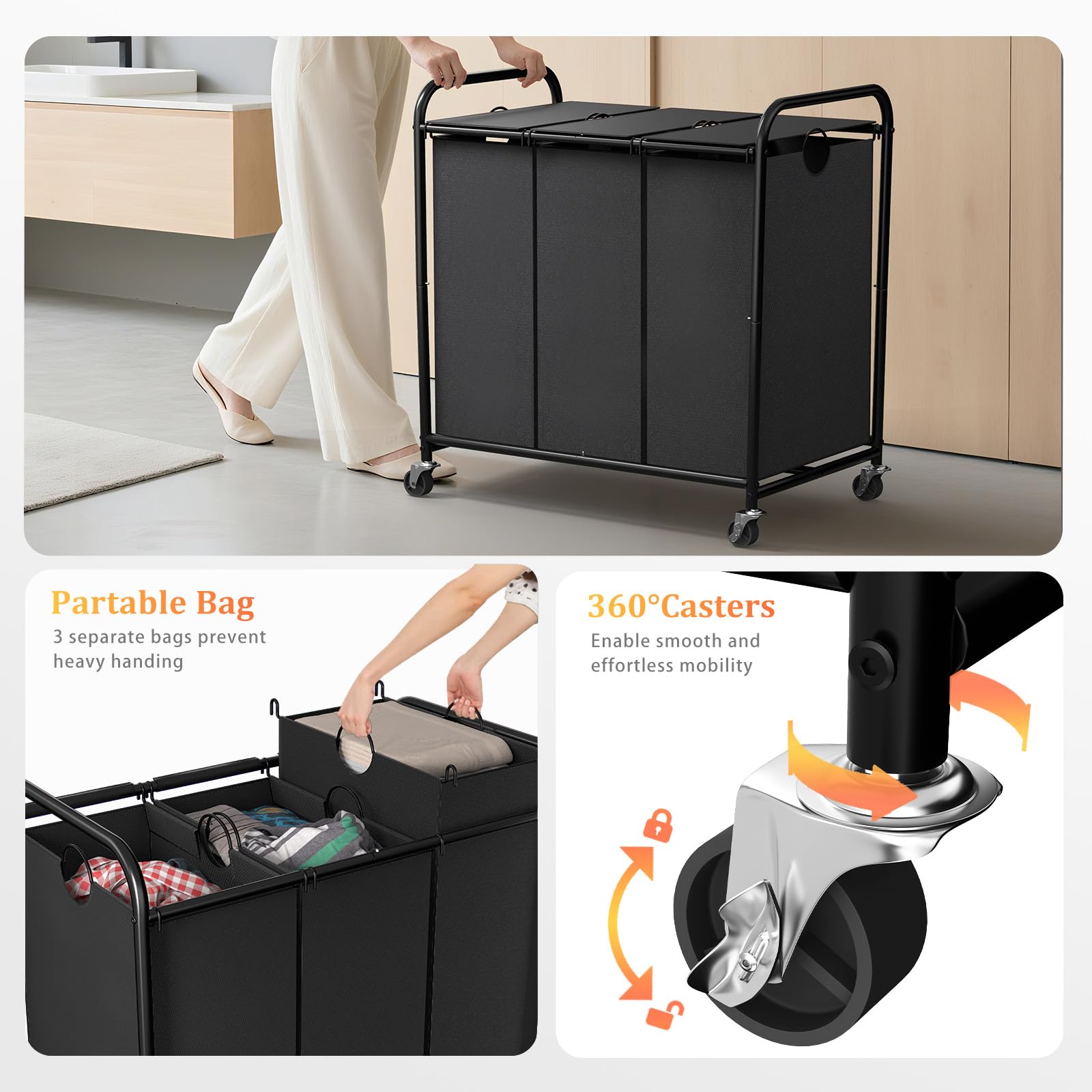 Olldide detachable 60L bags keep clothes separated and reduce tangling.