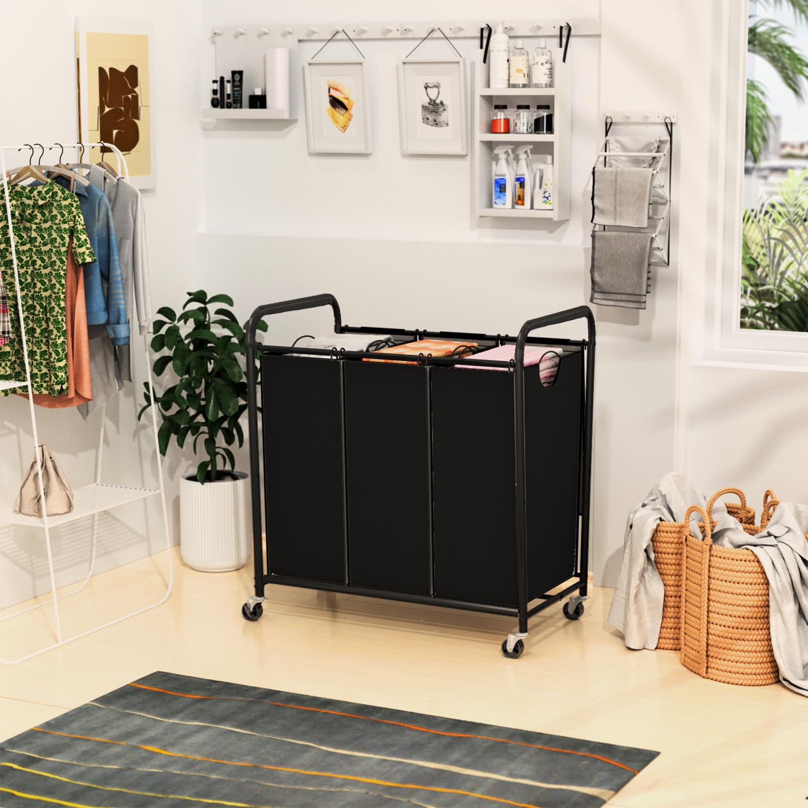 Olldide laundry sorter suited for laundry room, bathroom, or bedroom organization.