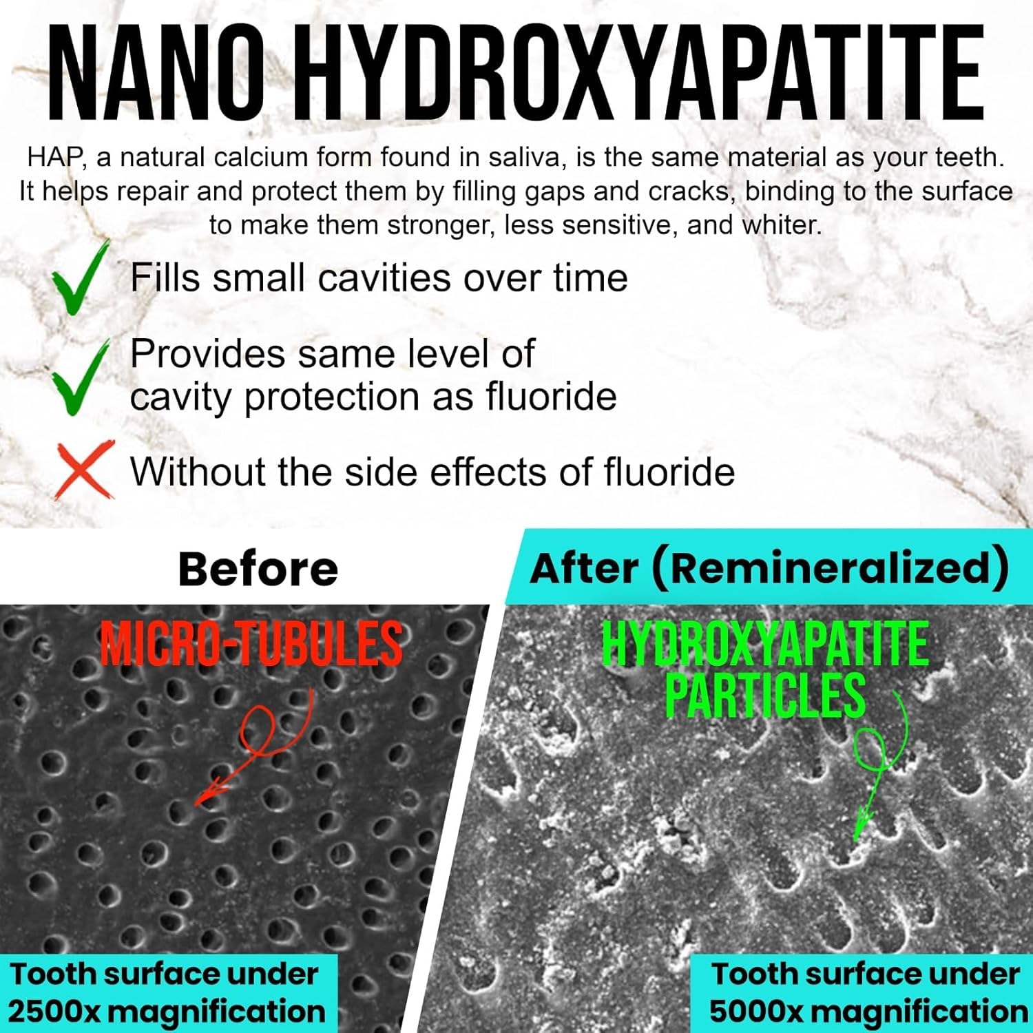 Ollie 10 percent nano-hydroxyapatite label highlighting fluoride-free enamel care.