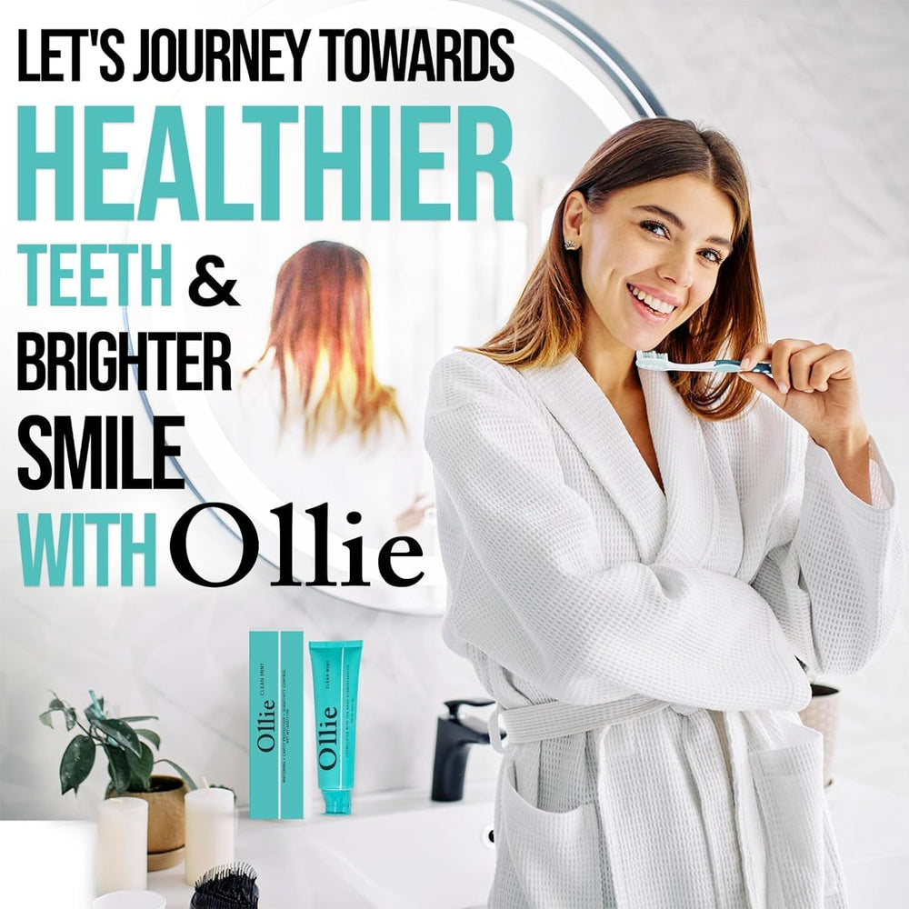 Ollie brushing action with toothpaste lather for gentle whitening.