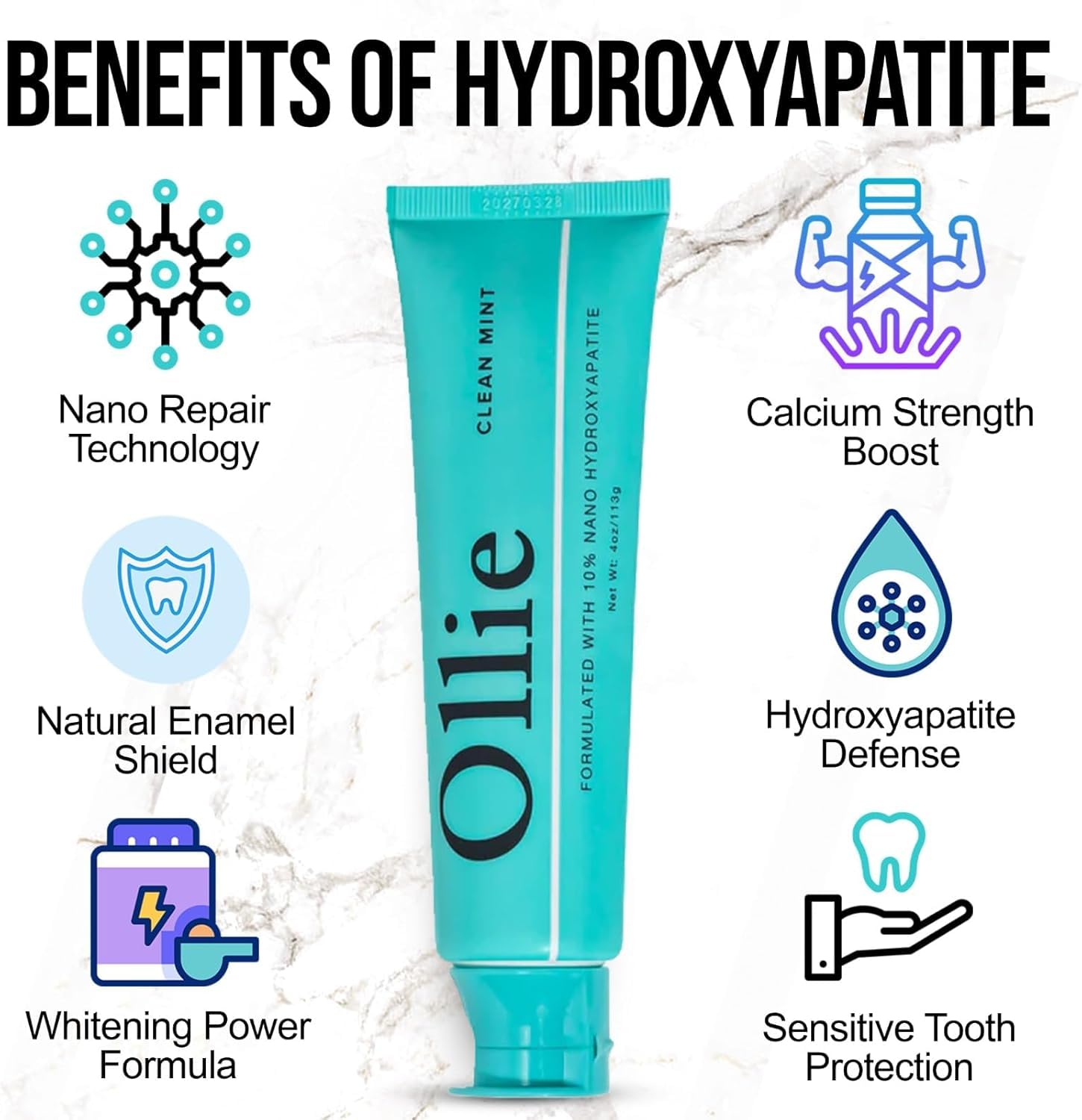 Ollie Clean Mint toothpaste close-up showing mint texture for fresh breath.